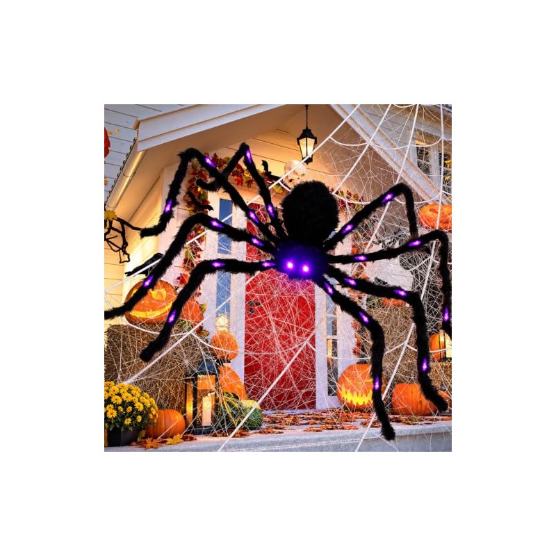 Decoración Halloween Araña Gigante 125 cm con Luz, Exterior e