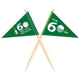 VOWFOO Golf Themed Toothpick Flags, 20 PCS Par 60 And Still Swinging Birthday Golf Cocktail Picks Mini Stick Cupcake Toppers Flags for Par 60 Golf 60th Birthday Party Food Bar Decorations (Par 60)