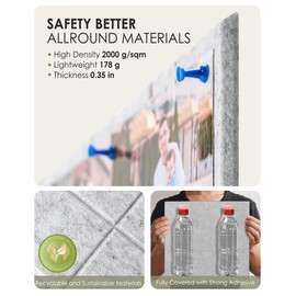 MaxGear Nine-Grid Cork Board 36" x 24" Self-Adhesive Pin Board, 6 Pack Light Gray Felt Bulletin Board Tiles, Wall Panels Alternative with Pushpins for Office, Home Photo Meno, School Decor