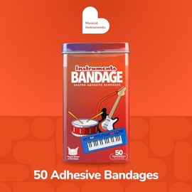 BioSwiss Vendas, vendas autoadhesivas con forma de instrumentos musicales, sin látex, estériles, para el cuidado de heridas, divertidos suministros de botiquín de primeros auxilios para niños y adul