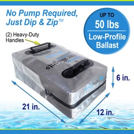 Tidal Wake Low Profile Water-Weights Boat Ballast Bags - 2 Pack - Each Bag Holds 50 Pounds of Lake Water, No Pump Needed, Portable Wake Enhancement for Wakesurf and Wakeboard Boats, Just Dip & Zip