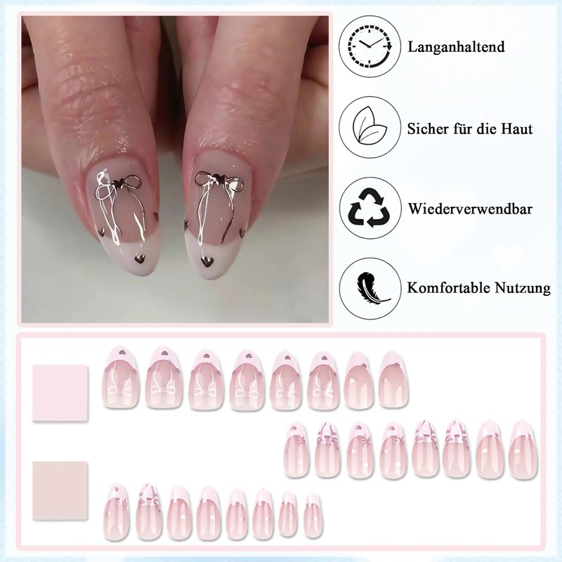 Virellay Almond Fake Nails, Artificial Fingernails, Press On Nails Almond