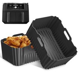 2PCS Silicone Air Fryer Liners, Reusable Silicone Liners for Ninja DZ401, DZ550, DZ302, Ninja Foodi Dual Air Fryer Accessories Baking Tray for 10 QT Airfryer Baskets