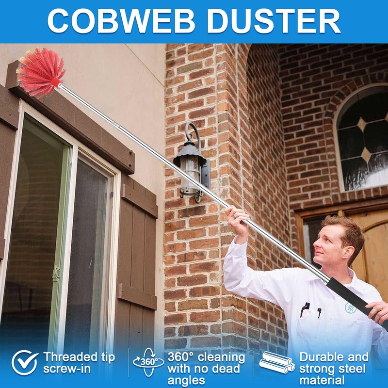 Cobweb Duster with Extension Pole, Medium Stiff Bristles Cobweb Duster