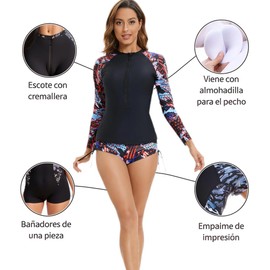 JIUFEI Trajes de Baño para Mujer Trajes de Natacion para Mujeres Tankini Natacion Bañador de Mangas Largas de 2 Piezas para Playa Surf Nadar - XX-Grande
