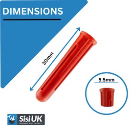Red Raw Plugs 30mm House Wall Plugs Heavy Duty Raw Plugs for fastenings in Concrete, Bricks, Gypsum plasterboard, chipboard Without Screws 60 Pack