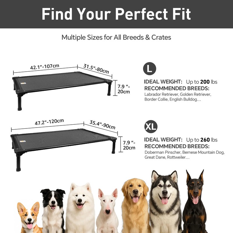 Sytopia 42'' Outdoor Elevated Dog Bed for Large Dogs, Chew-Proof