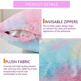 Soft Plush Throw Pillow Covers Pack of 2, Decorative Tie Dye Colorful Cushion Covers Luxury Fluffy Faux Fur Square 45x45cm Pillowcase for Home Sofa Bedroom Living Room Couch Hotel Balcony Office Decor