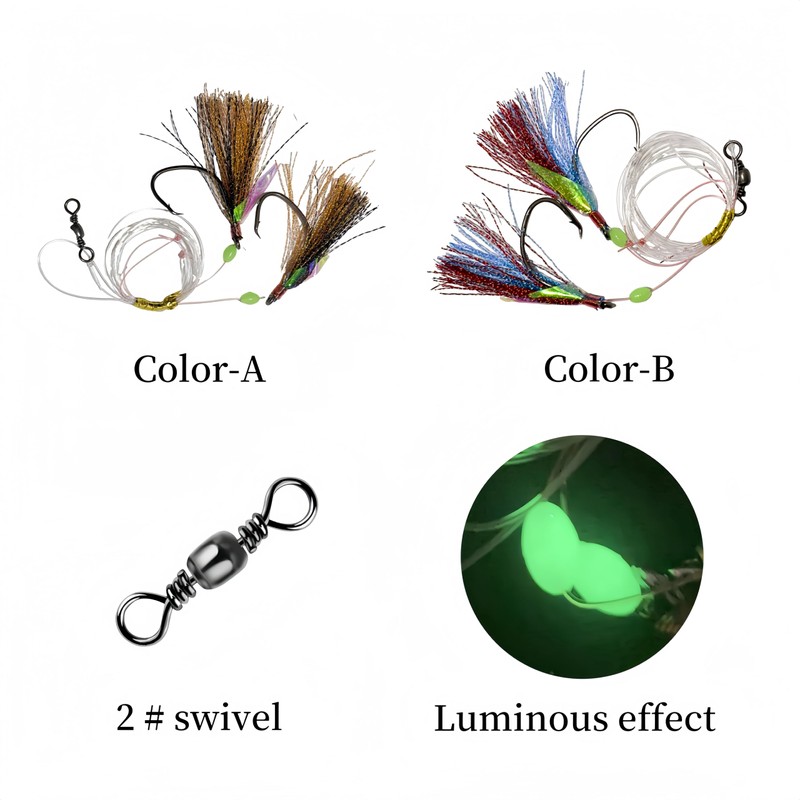 DAYUYUE Double Fishing Hook Sabiki Spring Rigs with Luminous Beads