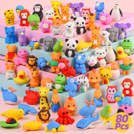 Kaemi 80 Pcs Animal Erasers for Kids - Puzzle, Take Apart, Party Favors & More