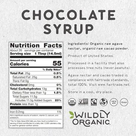 Wildly Organic Chocolate Syrup 20 Oz - Organic, Dairy-Free, Fair Trade, Non-GMO, Kosher, Vegan, Premium Rich Chocolate Flavor - Perfect for Ice Cream, Baking, Coffee, Chocolate Milk, Mocha, & Hot Cocoa - 2 Ingredients: Raw Cacao Powder & Raw Agave