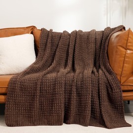 PHF Chenille Waffle Knit Blanket Twin Size- Plush Warm & Cozy 60" x 80" Ultra Soft Blanket- Chunky Fluffy Waffle Blanket for Couch Bed Sofa - Cocoa Brown