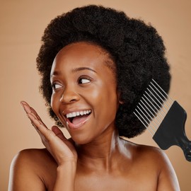 VOCOSTE Metal Hair Pick, Metal African Hair Picks, Afro Hair Pick Comb for Women and Men, Afro Comb for Fluffy, Thick, Curly Hair, Black Silver Tone, 5.83"x2.83"