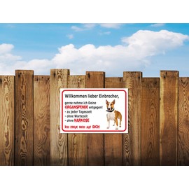 AdriLeo Warning Dog Guard Dog Sign with German Text "Vorsicht Bull Terrier - Welcome Dear Burglar" (30 x 40 cm) Light Brown / White