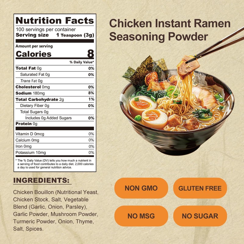 JAYUSS Ramen Seasoning Less Sodium Chicken Instant Ramen Seasoning Powder