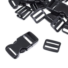 Plastic Side Release Buckle Packs - 1 Inch Hardware - 15 Pieces Flat West Coast Paracord Buckles - 15 Pieces Tri-Glide Slides for 1 Inch Webbing - 10 Pieces Metal D-Rings