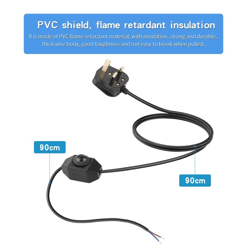 Glirowy 1.8m Black Dimmer Switch Cable, Compatible with Lamp &