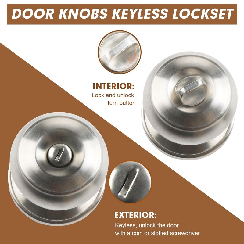 RAZCC Privacy Door Knobs, 3 Pack Satin Nickel Door Knobs
