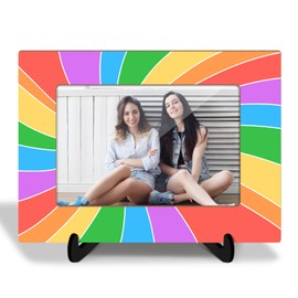 ltazhyi Rainbow Wooden Picture Frame with Stand Gift for Boys Girls Women Men Daughter Son, Shelf Home Desk Decor Colorful Photo Frame Tabletop Display 4x6 Vertical & Horizontal -04