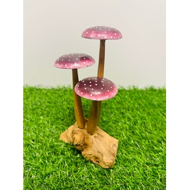 My Square Mile Wooden Mushroom Garden Ornament | Teak Wood For Indoor & Outdoor Use | Hand Carved Garden Sculpture (Purple Tall 3 Mushroom)