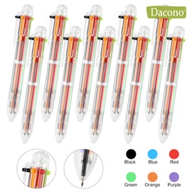 Dacono Pack of 10 6-in-1 Multicolour Ballpoint Pens - 6 Coloured Retractable Ballpoint Pens for Smooth Writing - Ideal for Home, School and Office - for Students and Professionals
