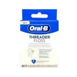 Oral-B Threader Floss 30 Count: 6 Envelopes of 5 Threaders (Pack of 8)
