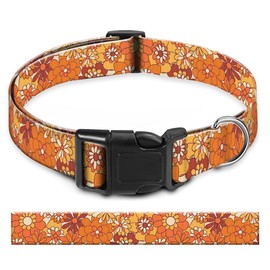 BAYCUFKQ Dog Collar, Cute Pet Collar Adjustable for Large Dogs, Soft Dog Collars with Quick Release Buckle for Walking Running Boho Orange Flowers