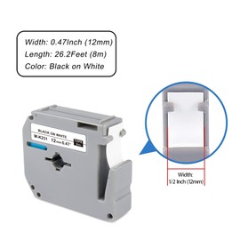 5X MK231 Compatible Label Tape Replacement for Brother PTouch M Tape 12mm M-K231 M-K231s M231 12mm x 8m Black on White Tape Cassette Compatible for Brother PTouch PT-M95 PT-90 PT70 PT-65 PT85 PT-45M