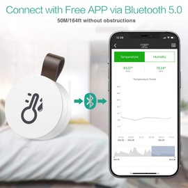 Wireless Thermometer Hygrometer, ORIA Mini Bluetooth 5.0 Humidity Temperature Sensor with Data Export and Alerts for iOS Android, Smart Real-Time Records for House, Wine Cigar, Living Room, Baby Room