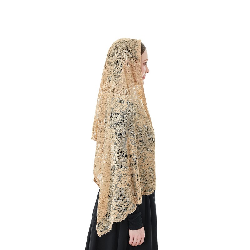 Wgior Elegant Floral Catholic Church Veil, Soft Mantilla Chapel Prayer