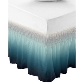 Gradient Turquoise Bed Skirt Queen Size 16 Inch Drop,Adjustable & Elastic Wrap Around Bed Skirts Pleated Luxury Dust Ruffles for Twin Full Queen Cal King Base Bed,Modern Abstract Grey Stripes