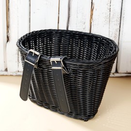Woven Plastic Bicycle Basket with 2 Adjustable Leather Straps, Handwoven Front Handlebar Storage Basket, Bicycle Accessories for Kids and Adults