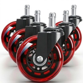 3" Office Chair Wheels for Casters Replacement Set of 5 - Office Caster Wheels for Carpet,Computer Chair Wheels,Smooth & Mute for Hardwood Floors and Mats. (Red Transparent)