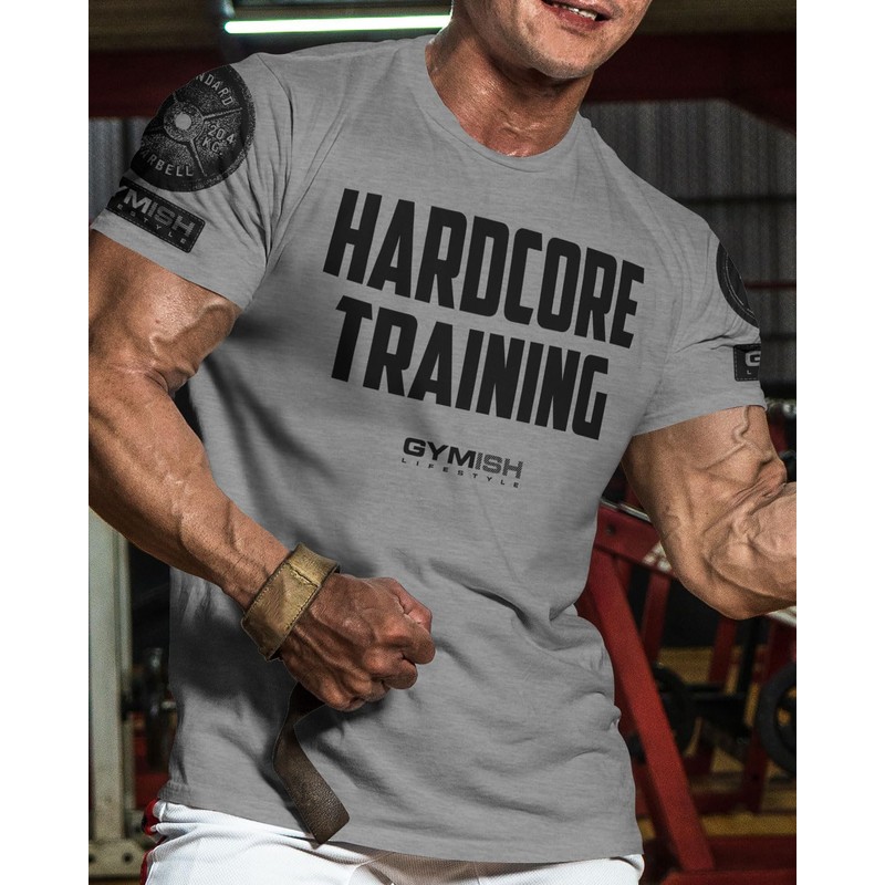 Hardcore Training Workout Shirts for Men Motivational Gym Shirt (Hardcore