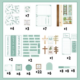 180 pcs Prayer Board Kit Christian Gift Prayer Board Supplies for Women Eucalyptus Leaf Pray Gifts for Envelope Set Bible Verse Quotes Prayer Board Supplies DIY Wall Art for Home Office Church School