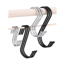 RQzaufania Pack of 30 Black S-shaped Hooks, Multifunctional Stainless Steel Coat Hooks for Hanging Bathroom, Bedroom, Office and Kitchen (Mixed)
