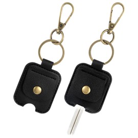 Heclia 2PCS Broken Car Key Loop Replacement, Leather Car Key Cover for Broken Cars, Cute Keys Covers Caps Keys Sleeve and Holder for Women Men, Black Fod Protector Keyfob Keychain Holder