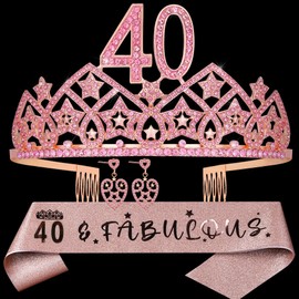 HnoonZ 40th Birthday Gift for Women,40th Birthday Tiara,40 and Fabulous Sash,40th Birthday Crown and Sash, Birthday Gift for 40 Year Old Woman,40th Birthday Decoration for Women,40th Birthday Favor