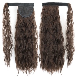 IMISSU Long Kinky Curly Wrap Around Ponytail Hair Extensions Clip in Ponytail Hairpiece (Reddish Brown)