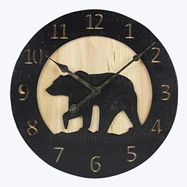 Young's Inc Wood Bear Carved Wall Clock - Wall Clocks for Living Room Decor - Functional and Decorative Beach, Lake, and Farmhouse Wall Clock - 14" W x 14" H