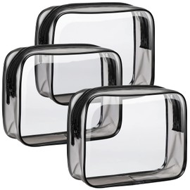 F-color Clear Toiletry Bag, 3 Pack TSA Approved Toiletry Bag Clear Makeup Bag, Travel Clear Cosmetic Bag for Women Men Quart Size Bag, Carry on Airport Airline Compliant Bag, Black