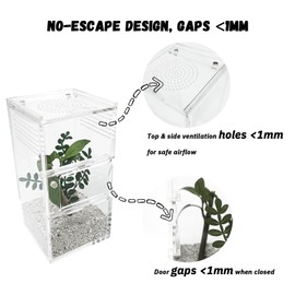 LIANMORY Jumping Spider Enclosure, Acrylic Reptile Terrarium Habitat with Mushroom Ledges & Water Bowl Accessories for Tarantulas, Bugs, Snails, Mantis, Small Insects, Dual Doors, No Assembly Required