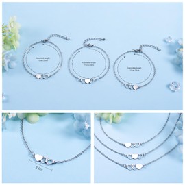 VU100 Sister Bracelets for 3 Sister Gifts from Sister Matching Heart Stainless steel Bracelet Sister Bracelets for Women Birthday Gifts for Daughter Best Friends