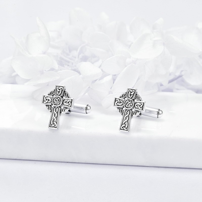 Cross Cufflinks Sterling Silver Celtic Knot Cuff Links for Men