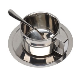 MUNEFE Stainless Steel Coffee Cup Set, Double Walled Espressos Cups, Coffee Cup with Saucer and Spoon for Homes Office Cafe Camping (200ml)