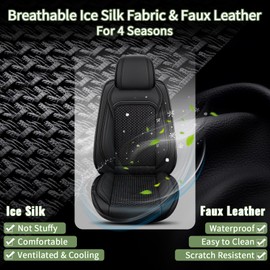 IKABEVEM Car Seat Covers Full Set for Kia Sorento 2007-2023 2024 2025 - Breathable Cooling Ice Silk Leather Seat Cover - 5 Seats Vehicle Seat Covers Protector Seat Cushion Auto Accessories (Black)