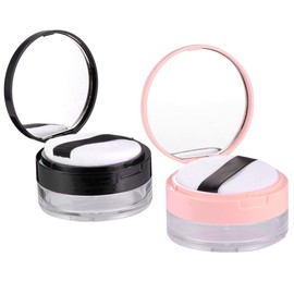 SOLUSTRE Pack of 2 Empty Powder Containers with Tassel 20 g Tin with Powder Sponge Portable Face Body Powder Can Home Travel Black Pink Storage Container, Assorted colours., 7x7cm