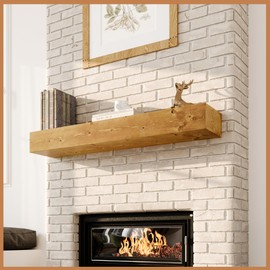 Avana Floating Fireplace Mantel - Natural Wood Mantles for Over Fireplace - Handcrafted Mantel Farmhouse Floating Shelf - Mounted Fireplace Wood Mantle - 48 X 8 X 5 Inch - Rustic Natural