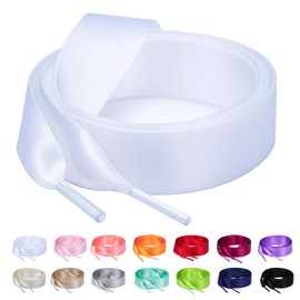 Booyckiy Flat Colorful Satin Ribbon Shoelaces 3/4" Wide Shoe Laces for Women Girls, White 55inch (140cm)