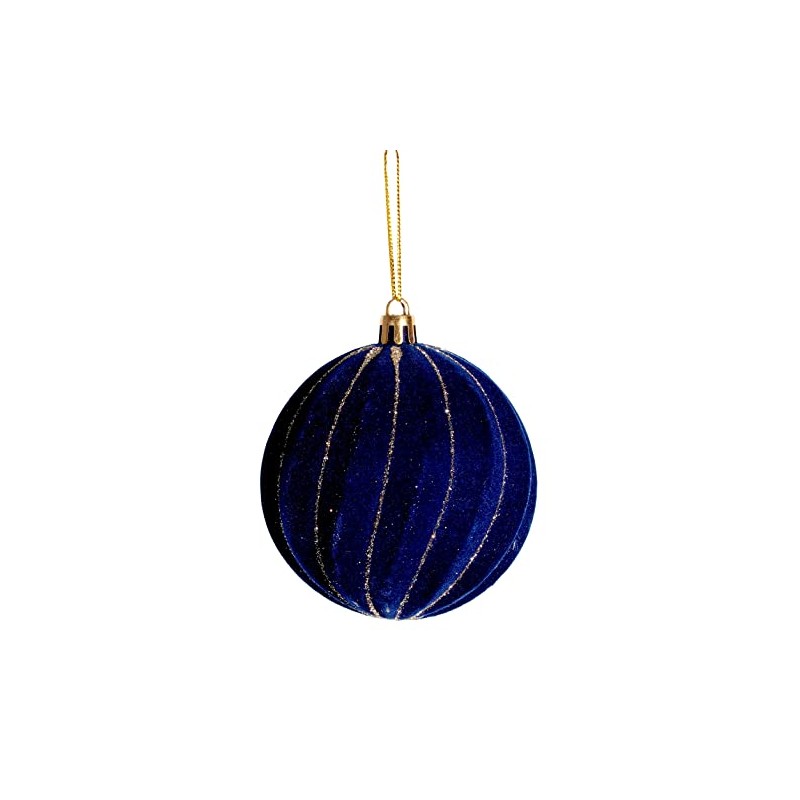 Swirl Stripe Navy Blue Gold Glitter Christmas Tree Baubles (Set